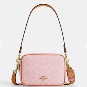 COACH Pink Mini Carey Crossbody with Gold Accents